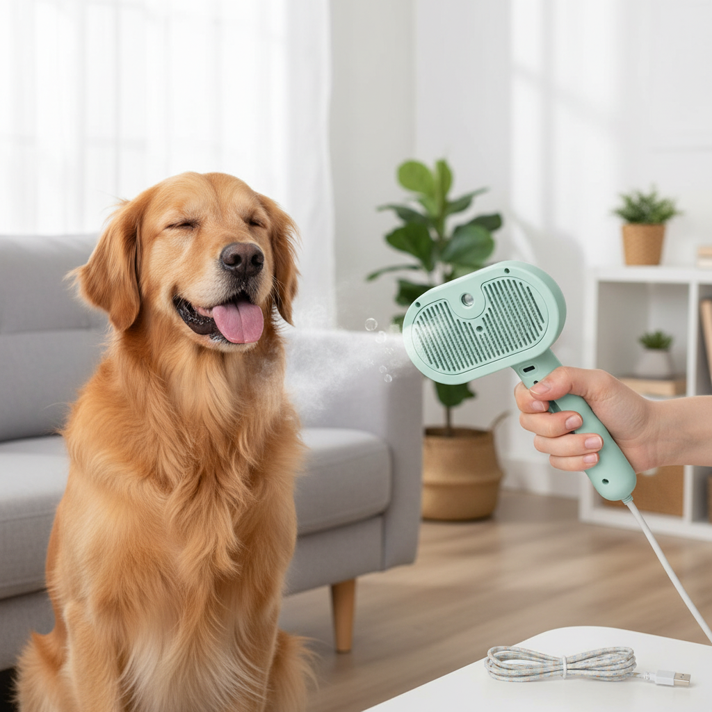 AI Photoshoot — Brosse de Toilettage à Vapeur pour Chien - Anti-Chute de Poils Rechargeable USB lifestyle cover